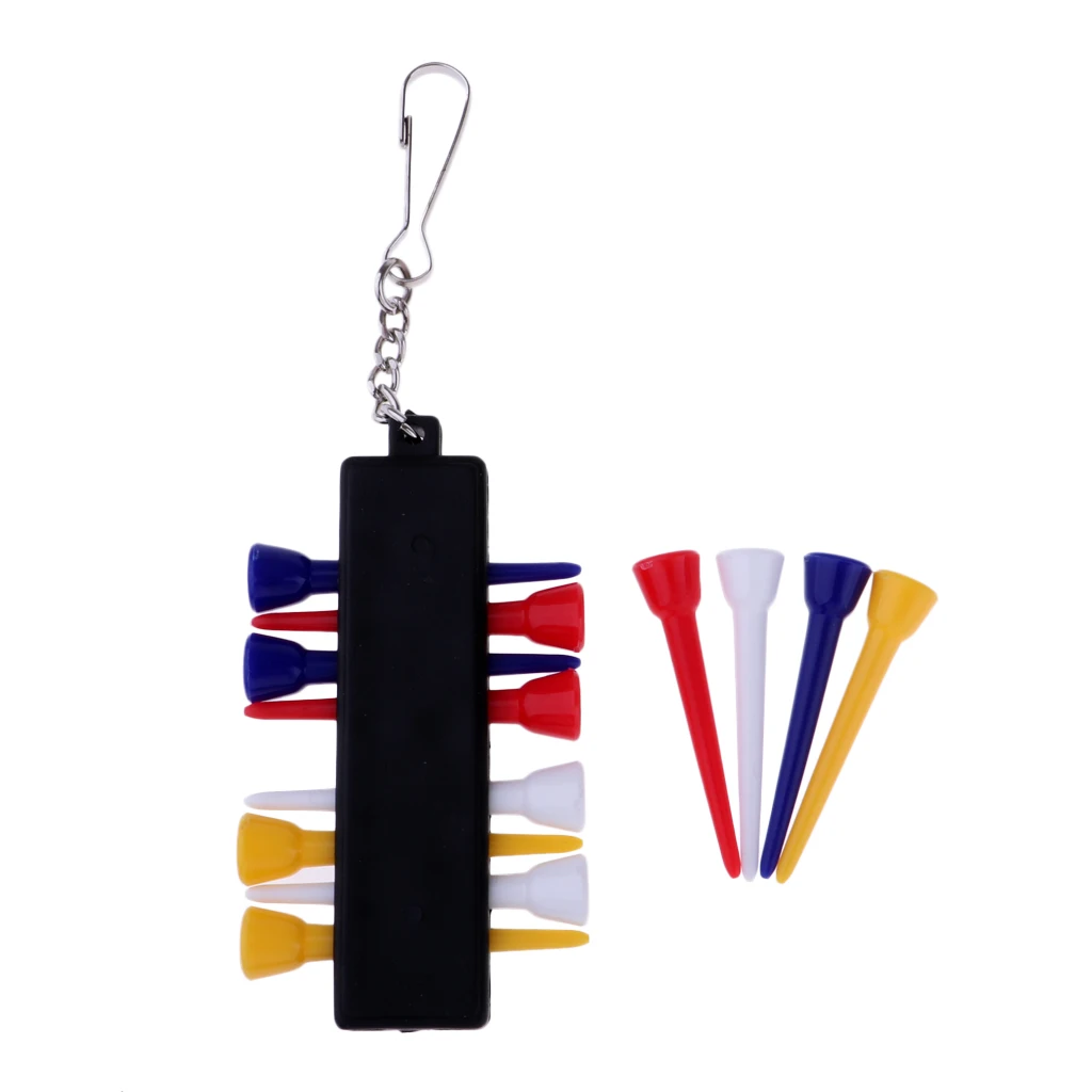 Portable Golf Tee Holder Caddy Keeper 12 Tees & 3 Ball Markers Set with Keychain Keyring Golf Accessory