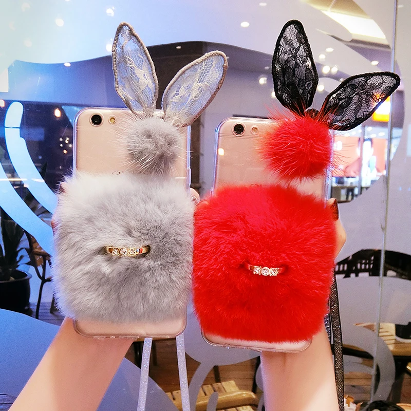 

Rabbit ear fur buckle strap phone case for iPhone 6 6s 7 8 plus X XS max XR for Samsung galaxy s6 s7 edge s8 s9 plus note 5 8 9