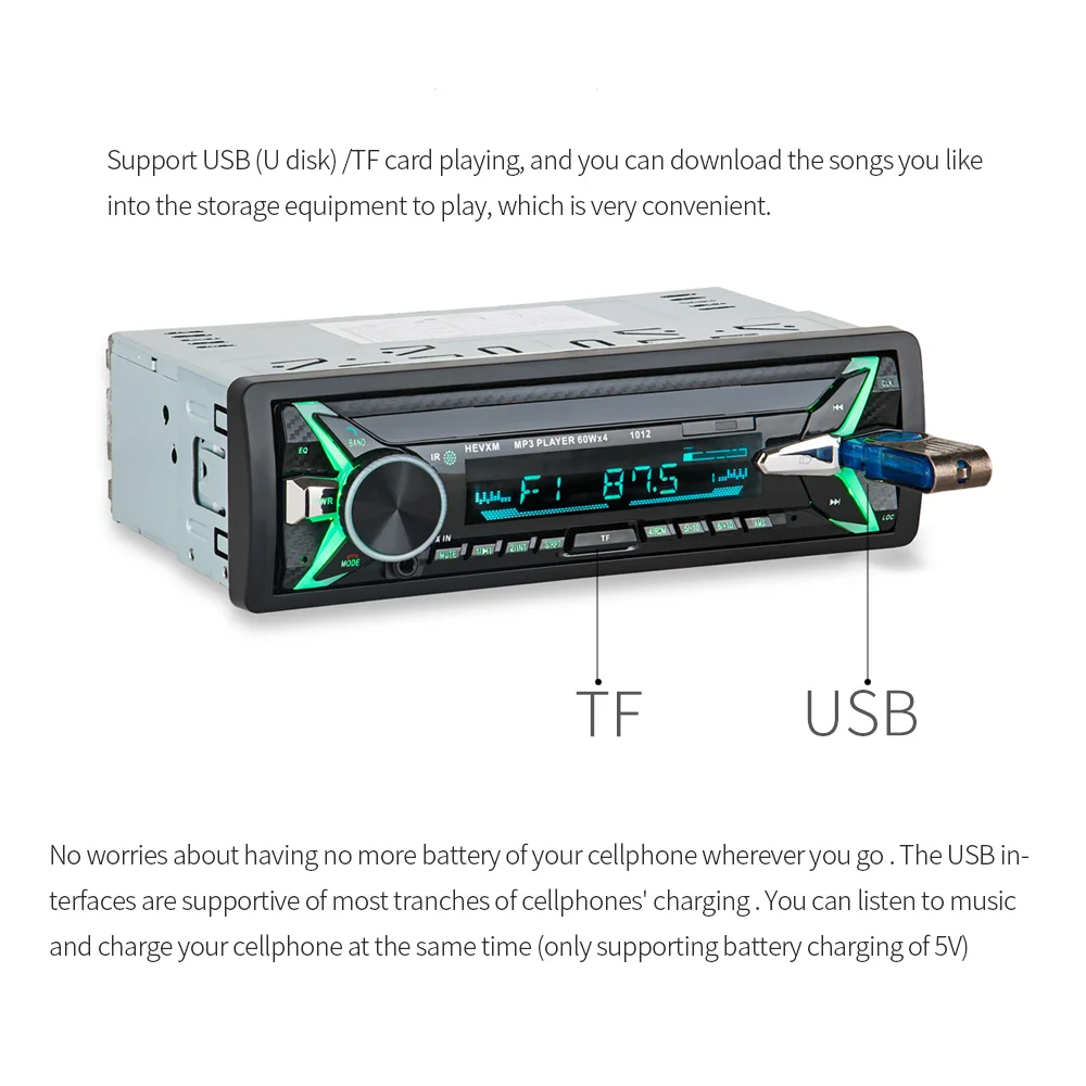 HEVXM 1012 12V 1 Din Автомобильный MP3 плеер Автомобильный цветной светильник MP3-плеер BT многофункциональный MP3-плеер