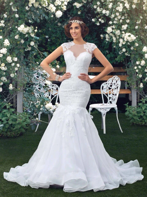 White Mermaid Tail Beach Wedding Dresses Plus Size Scalloped Lace White Mermaid Tail Beach Wedding Dresses Plus Size Scalloped Lace Liques Zipper Back Customized