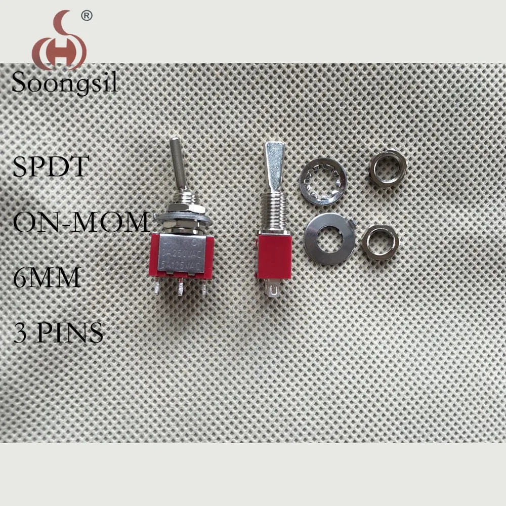 

Free Shipping 5PC/Lot New RED 3 Pin (ON)-ON return automatically Momentary CQC Silver Point Flat handle Toggle Switch 6A125V