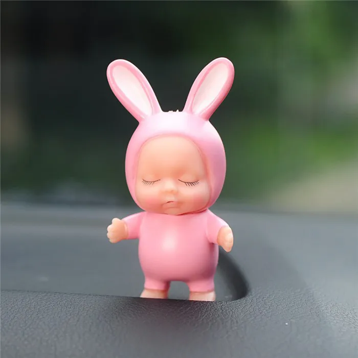 Милые украшения для приборной панели автомобиля, игрушки, Мультяшные кавайные украшения, Спящая детская кукла, автомобильные аксессуары для интерьера, подарки - Название цвета: Pink Rabbit