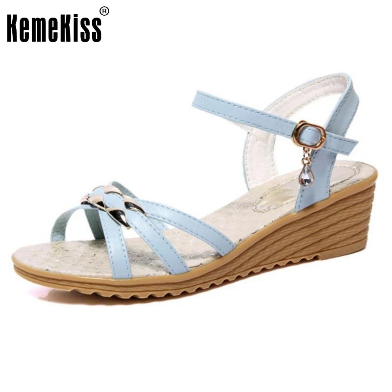 

KemeKiss Sexy Lady Wedges Sandals Summer Shoes Women Ankel Strap Metal Wedge Sandal Vacation Party Female Footwear Size 35-39