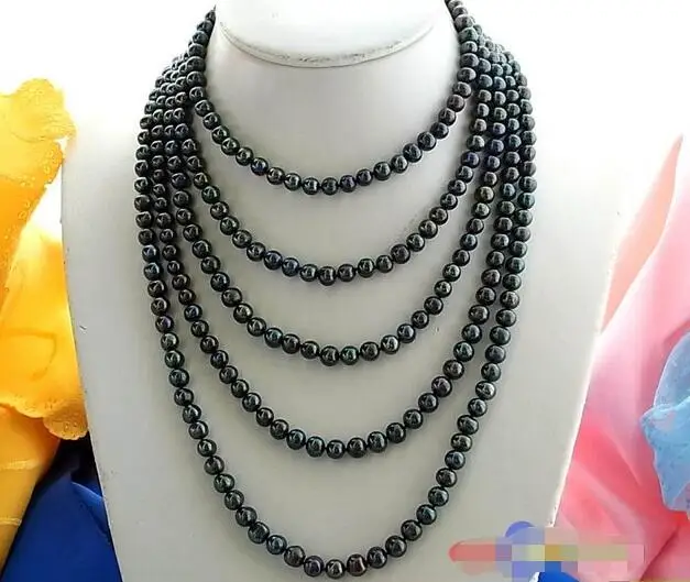

FREE SHIPPING HOT sell new Style >>>>LONG 100" 8MM ROUND BLACK FRESHWATER CULTURED PEARL NECKLACE