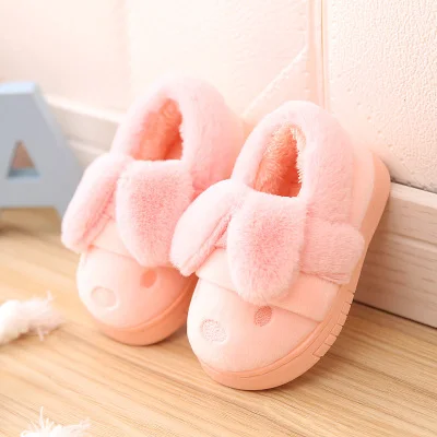 Детские домашние тапочки; теплая зимняя обувь; Детские хлопковые теплые домашние сапоги для мальчиков; бархатная обувь с мягкой подошвой - Цвет: light pink