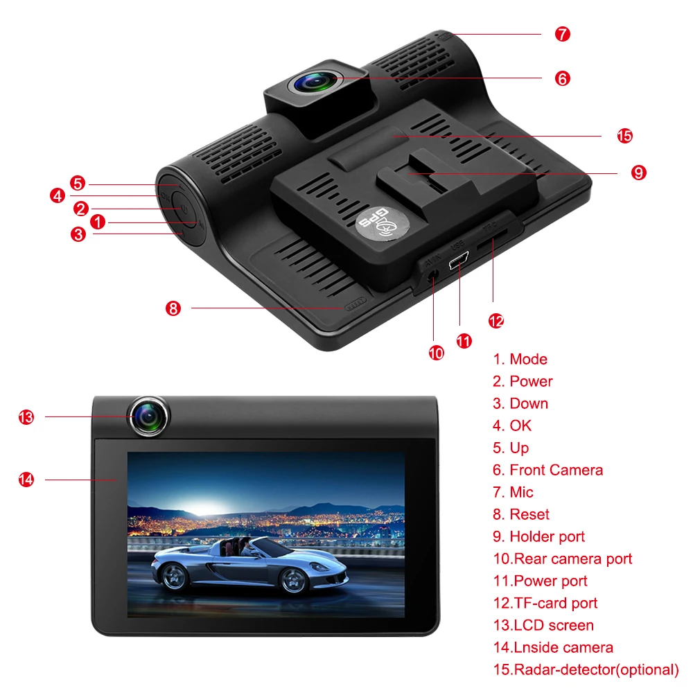 3 в 1 Автомобильный радар детектор DVR gps позиционирование видео 4