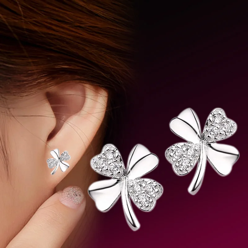 

Love of Silver Lucky Clover frosted crystal earrings lovely ladies fashion jewelry vintage jewelry factory wholesale
