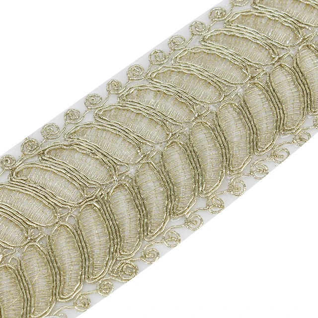 Gold Metallic Trim Embroidered Lace Fabric Ribbon Trimming