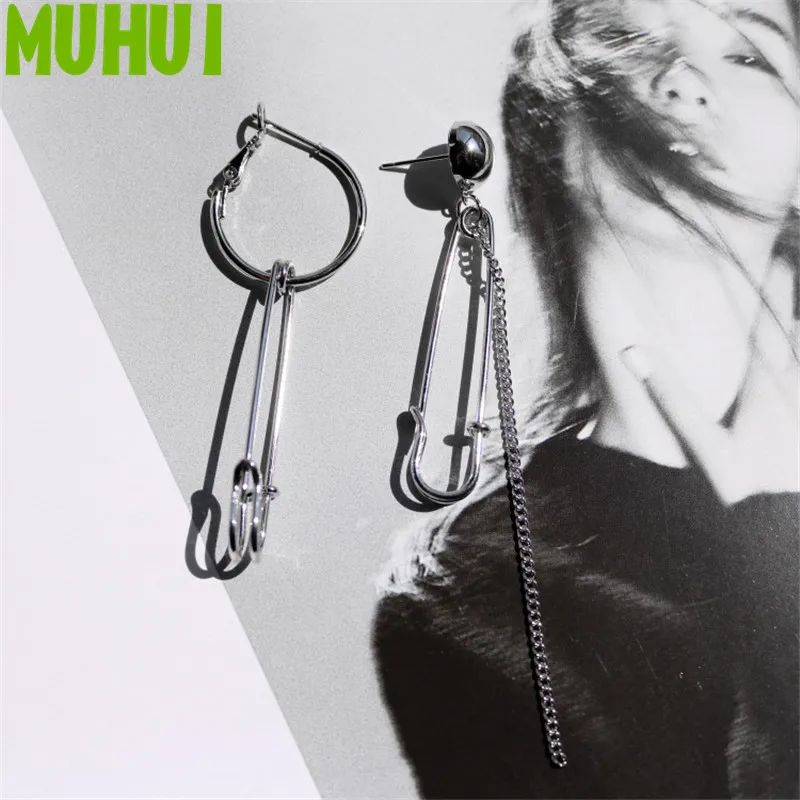 

1 Pair Explosion Models Pin Tassel Chain Earrings Punk metal Simple Brincos 18694