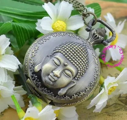 

Coupon for wholesale buyer price good quality Chic accessories fashion girl women quartz bronze buddha pocket watch necklace