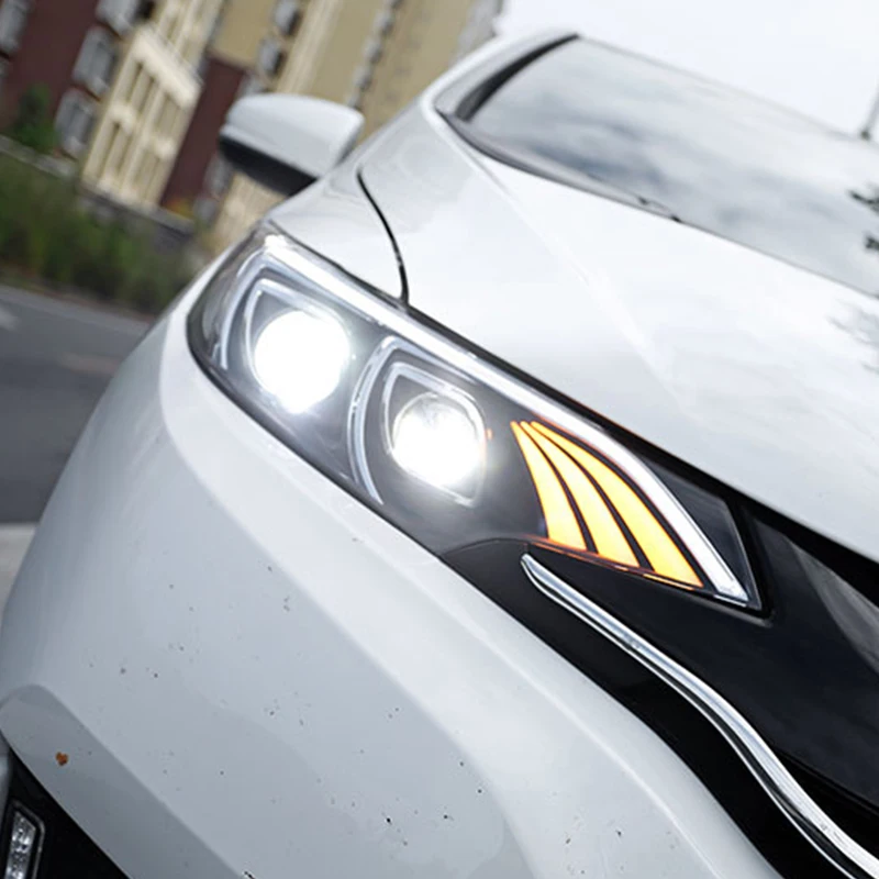 Hlxg Автомобильные фары в сборе для Honda fit 2014 2017 head lamp led DRL передние Биксеноновые