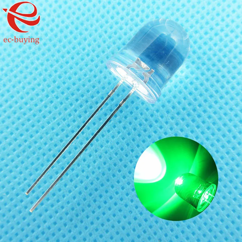 

10mm Emerald-Green LED Round Light Emitting Diode Transparent Ultra Bright LampBead Plug-in DIY Kit Practice Wide Angle10pcs/lot