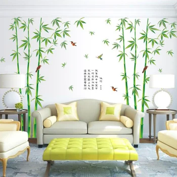 

New 2pcs/set Large Green Bamboo Wall Sticker For Bedroom TV Sofa Background 222*265cm Home Decor DIY PVC Birds Mural Art Decals