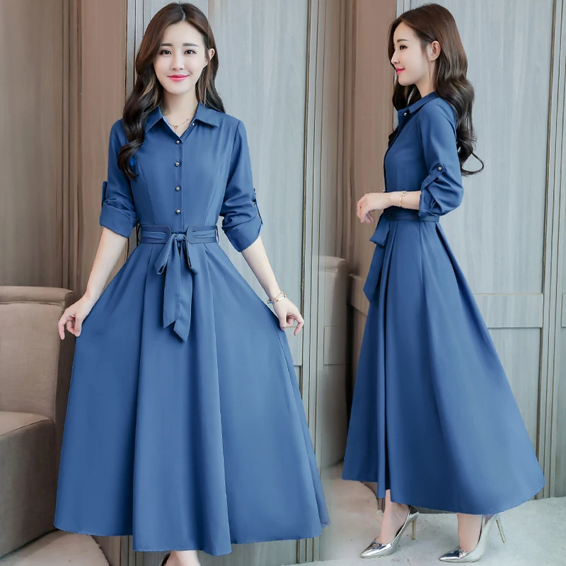 

2019 autumn new women's Korean version of the long section waist slim dress spring and autumn fashion long-sleeved dress Ms