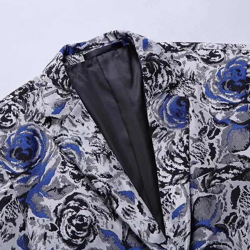 Men'S Large Size Rose Embroidery Jacquard Blazer High Quality Business Casual Fashion Trend Wild Men'S Single West