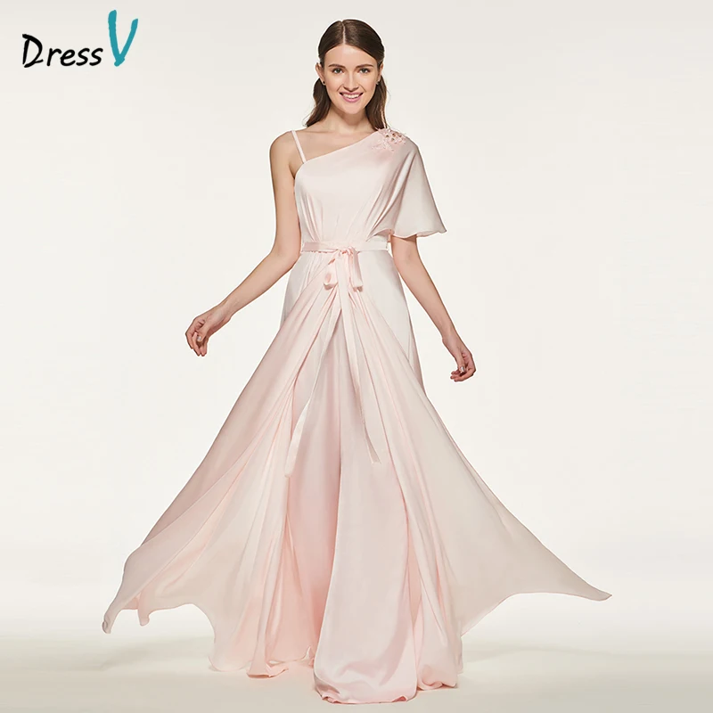 DressV розовое длинное платье подружки невесты линия аппликации Бисер Пояса Ленты шифон, атлас Свадебная вечеринка пользовательские платье