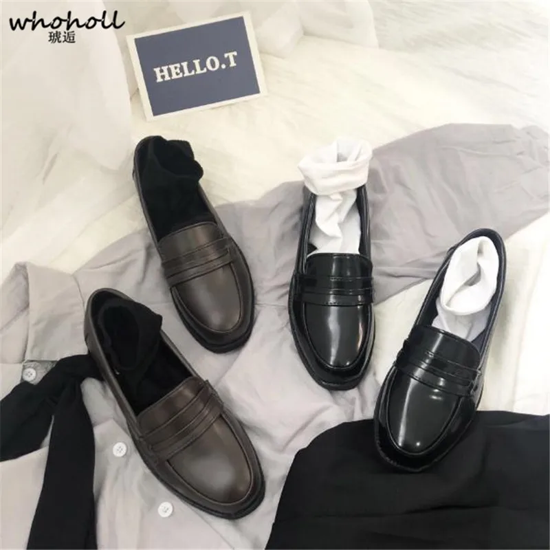 Women Leather Shoes Japanese Academy Girl Middle School Student Brown Black Shoe Animation Maid Use Lolita JK Uniform Shoes