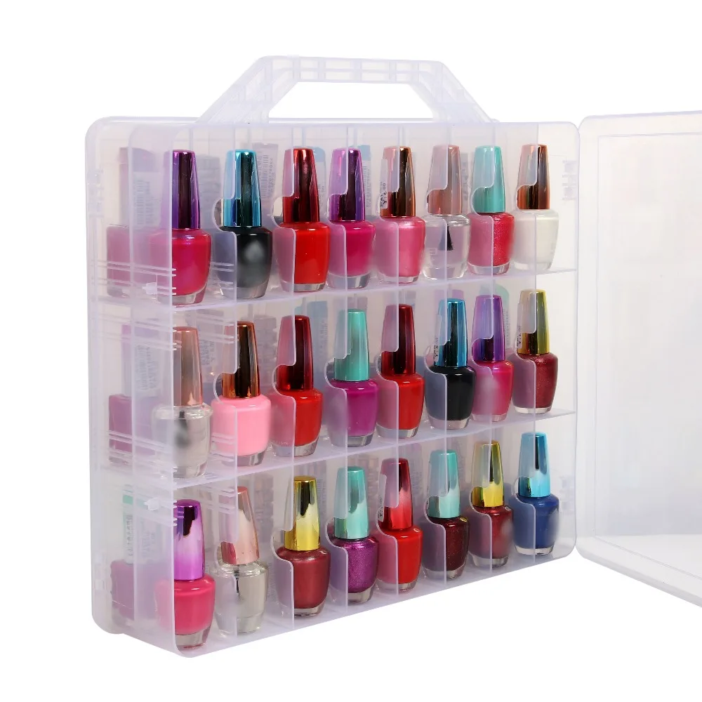 Comprar Portátil y esmalte transparente para uñas caja de almacenamiento doble caras capacidad máxima de 48 Uds espacio ajustable almacenamiento organizador de esmalte de uñas