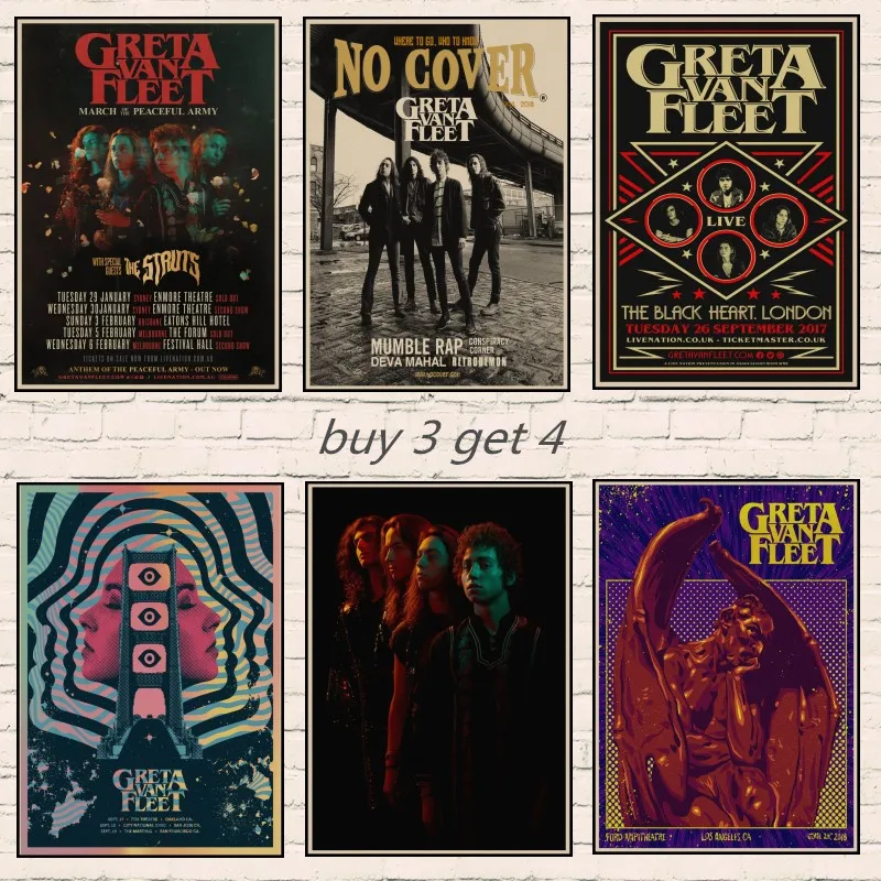 Новинка Постер Greta Van Fleet на заказ с изображением рок музыкальной группы и звезд