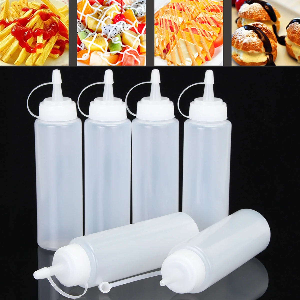 4pcs 8oz/240ml Kitchen Ketchup Dispenser Transparent Plastic Squeeze