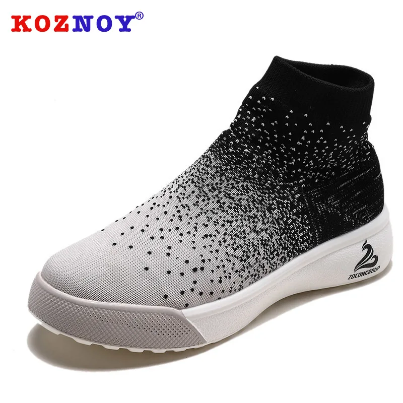 

Koznoy Women Sneakers Female Knitted Vulcanized Shoes Casual Slip on Ladies Flats Mesh Trainers Soft Walking Fashion Footwear
