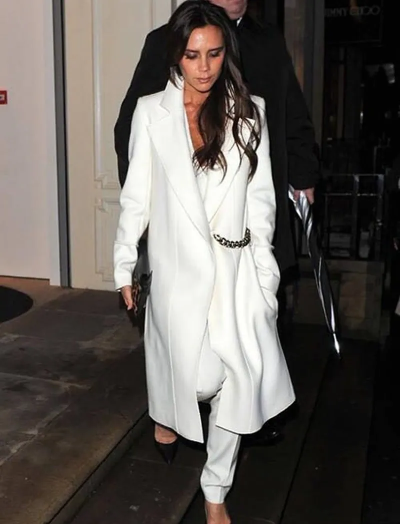 Victoria Beckham зимнее шерстяное пальто модное пальто с отложным воротником и длинными рукавами с цепочками