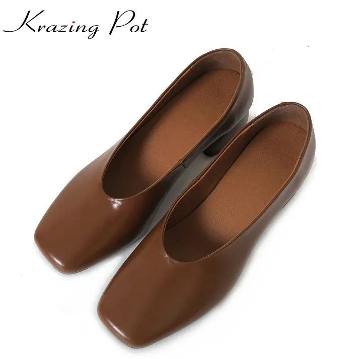 krazing Pot genuine leather slip on streetwear glove grandma shoes pumps women thick high heels square toe cozy lazy shoes L02 krazing Pot genuine leather slip on streetwear glove grandma shoes pumps women thick high heels square toe cozy lazy shoes L02