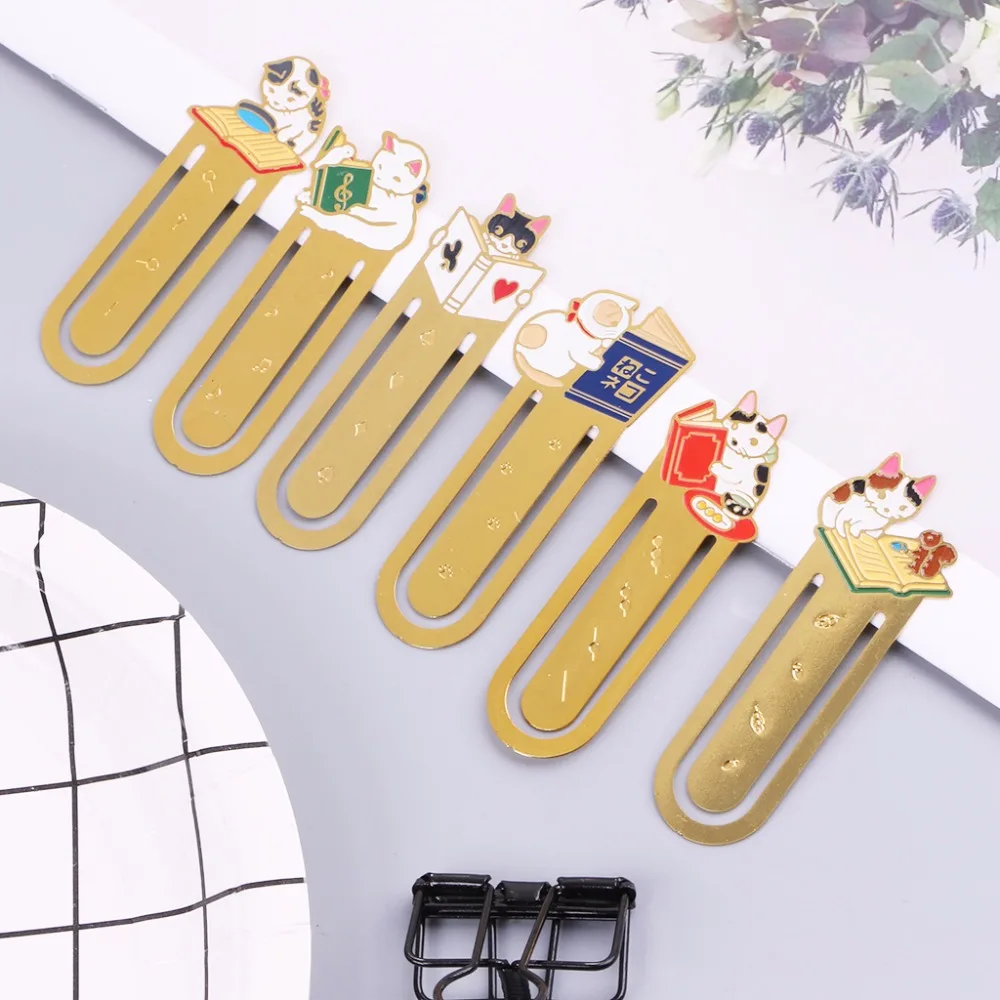 1 шт. Творческий кавайный мультипликационный котик металлическая Закладка для книги книга Знаки школьные канцелярские принадлежности Студент подарки C26