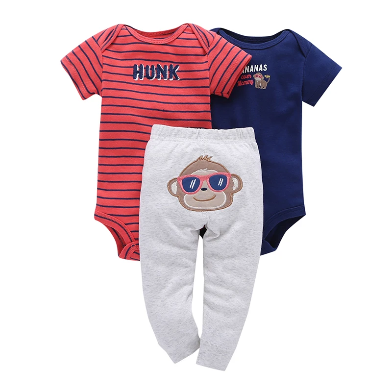 3PCS Infant boy girl clothes set,cotton short sleeve bodysuit cartoon+pant,6-24m unisex baby clothes summer,newborn set