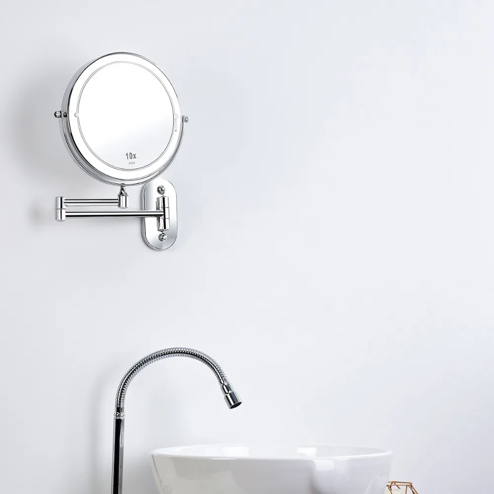 

8 Inch Makeup Mirror 2-Face Metal Mirror 3X 5X 10X Magnifying LED Lamp Touch Button Cosmetic Mirror