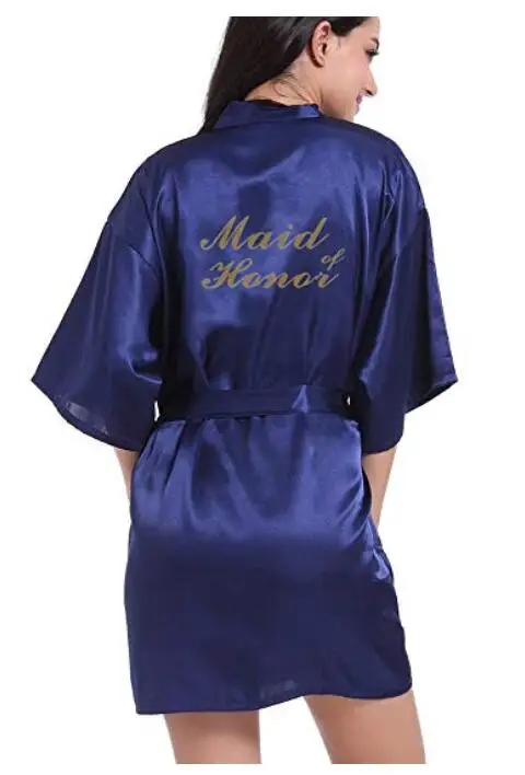 Темно-синий халат Золотой пишущий кимоно свадебные вечерние платья Подружка невесты, сестра мать Жених Невеста халаты Свадьба лучший подарок