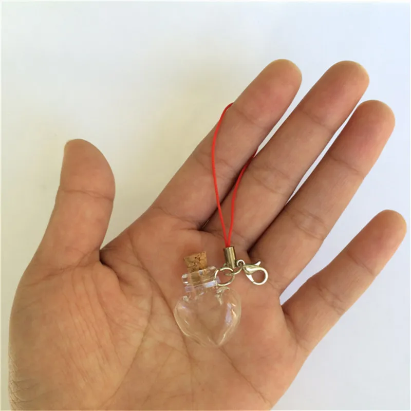 Mini Glass Bottles Pendants Keychain Small Wishing Bottles With Cork Cute Heart Shaped Vials Small Jars 10 pcs 20x24x6 mm