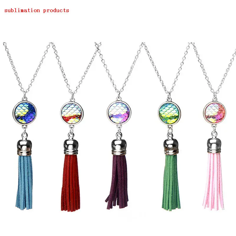

blank sublimation necklaces pendants tassels necklace pendant for women DIY custom jewelry gifts new style 5colours