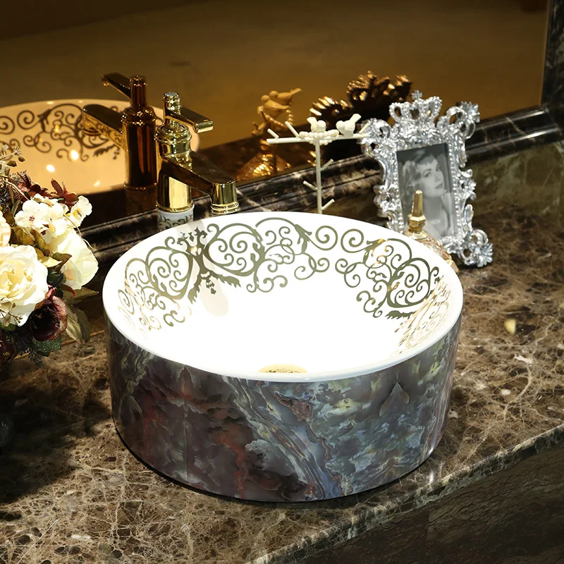 Europe Vintage Style Art Ceramic washbasin Countertop Basin Sink