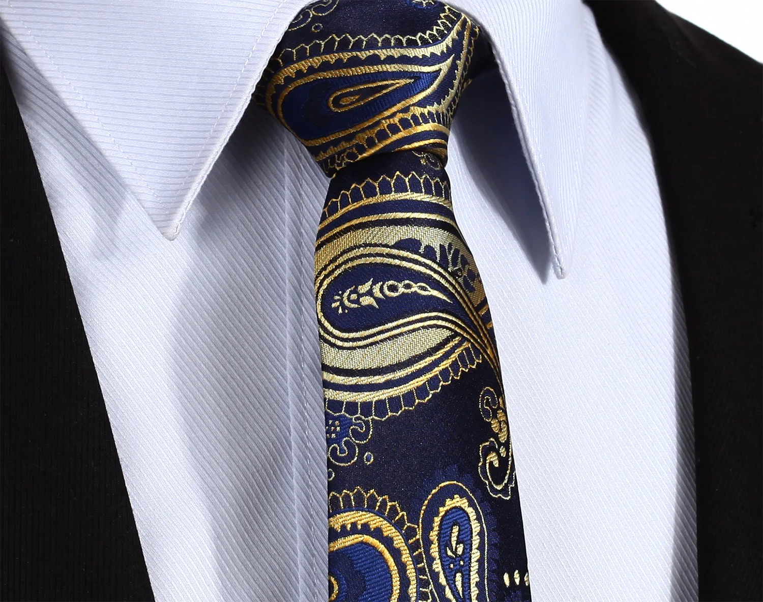  Party Wedding Classic Pocket Square Tie TP921V7S Navy Blue Gold Paisley 2.75