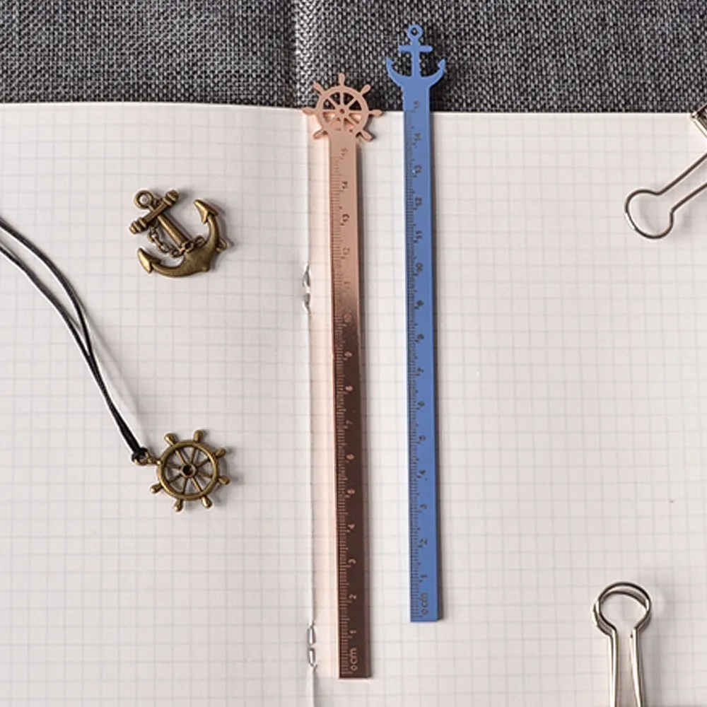 Creative Vintage Metal Brass Ruler Rudder Boat Anchor Bookmark Rulers ...