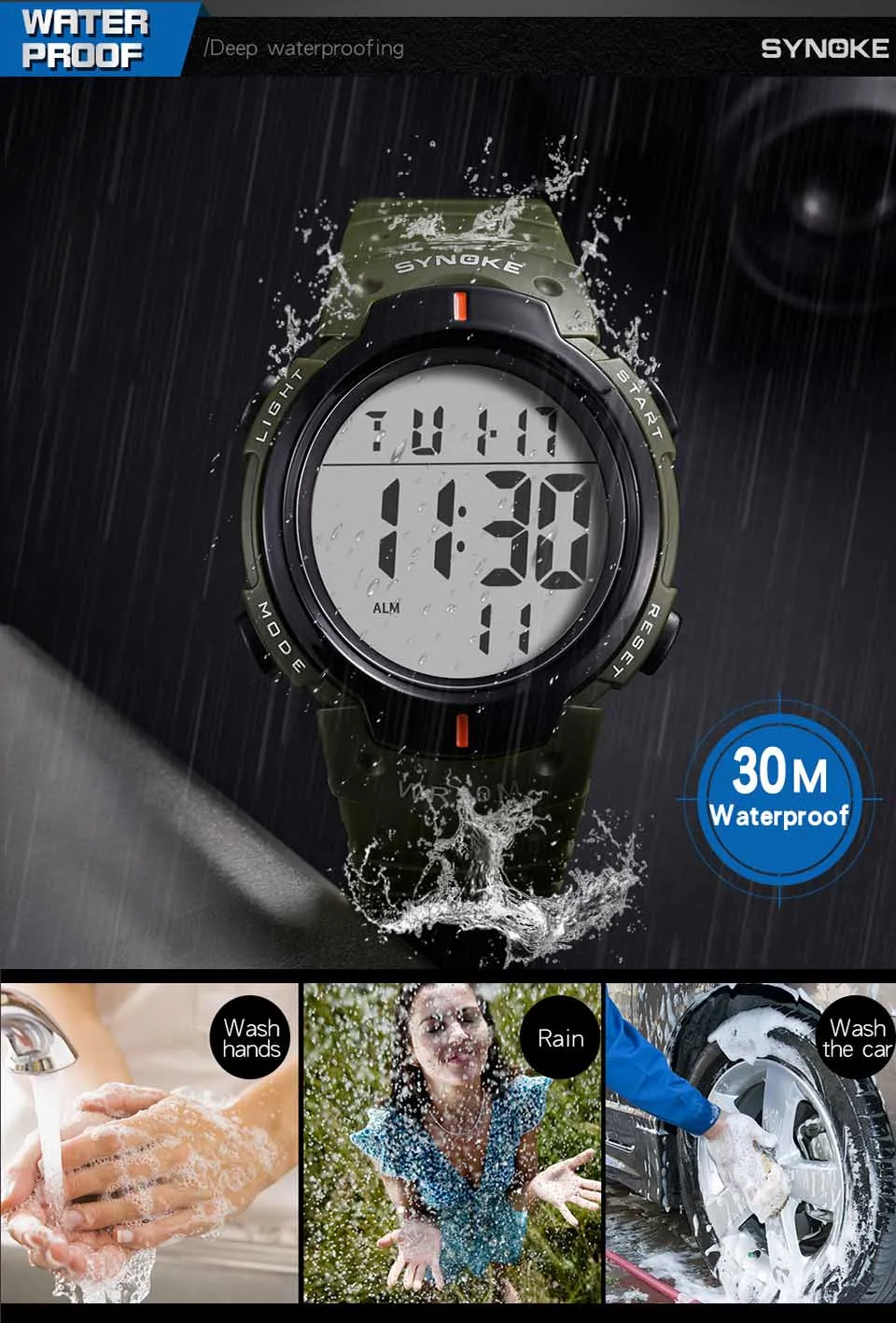Мужские спортивные часы с обратным отсчетом часы с двойным циферблатом будильник Chrono цифровые наручные часы 30 м водонепроницаемые мужские часы Relogio Masculino