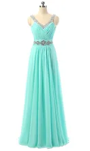 Blau Chiffon Abendgesellschaft Kleid 2016 Vestido Festa Longo Noite Casamento V-ausschnitt Lange Prom Kleider mit Kristallen