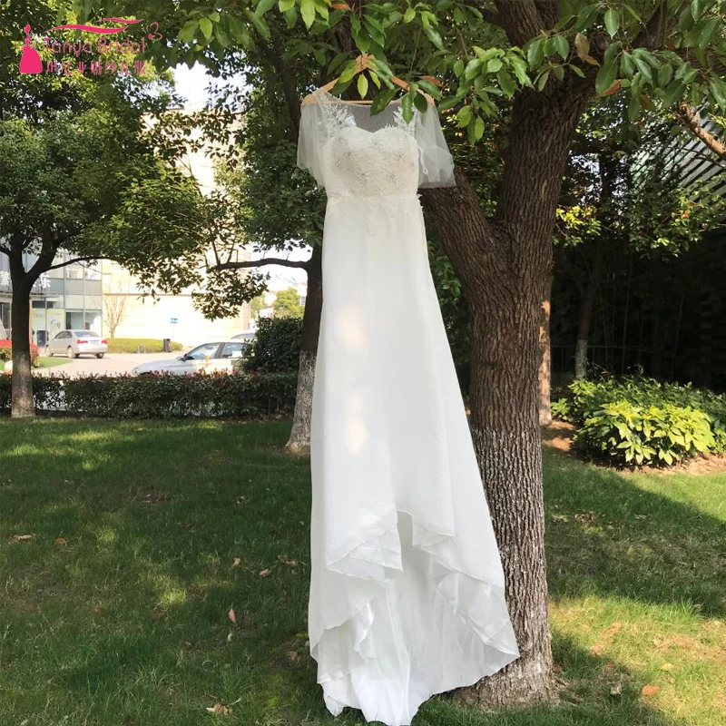Jewel богемный Свадебные платья 2018 пляж с пышными рукавами Кружево шифон, свадебные платья с открытой спиной длинный хвост gelinlik ZW027