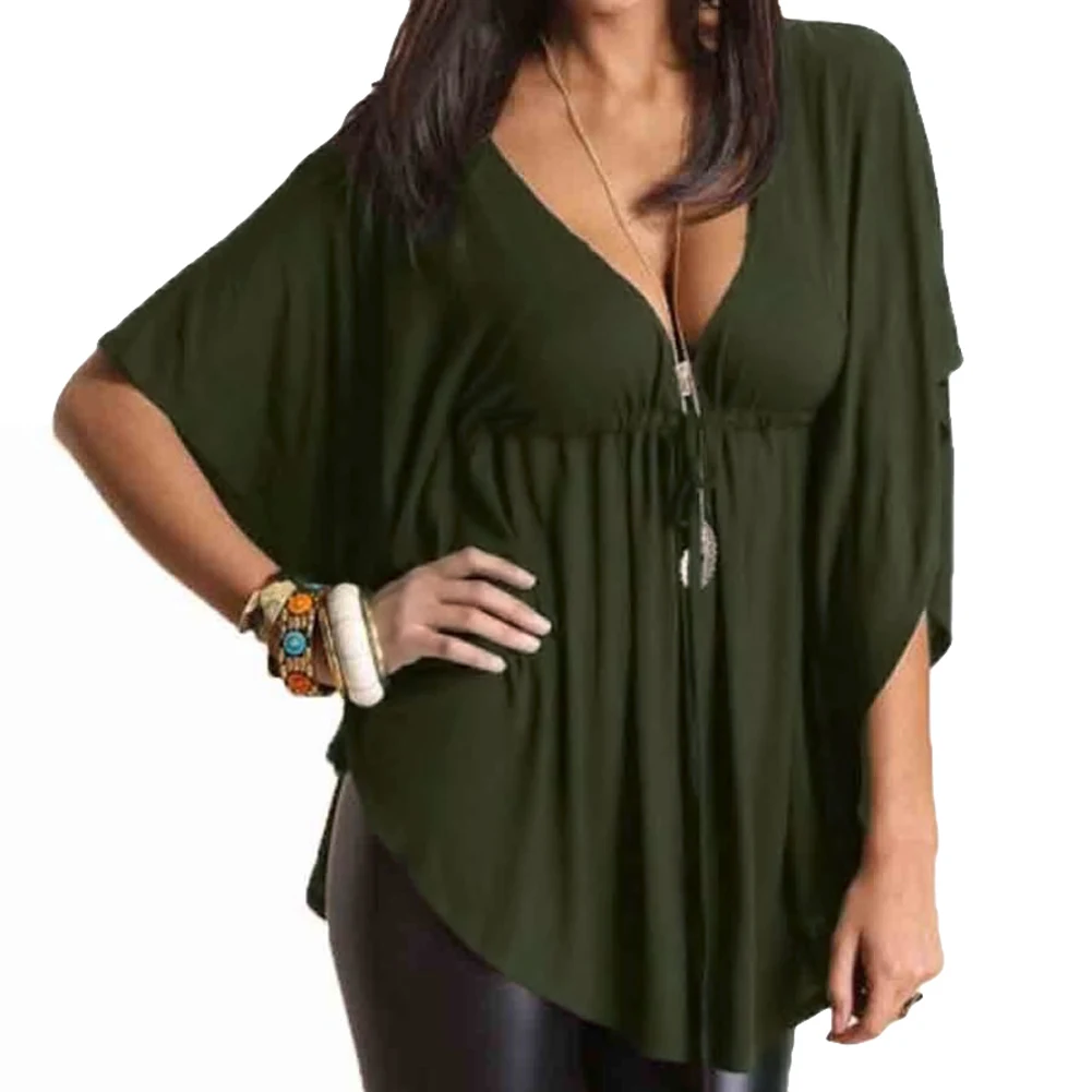 Anself 2018 verano Mujer blusa sexy V Masajeadores de cuello Batwing manga blusas camisa ocasional floja sólida Tops 5xl más tamaño ropa mujer Anself 2018 verano Mujer blusa sexy V Masajeadores de cuello Batwing manga blusas camisa ocasional floja sólida Tops 5xl más tamaño ropa mujer