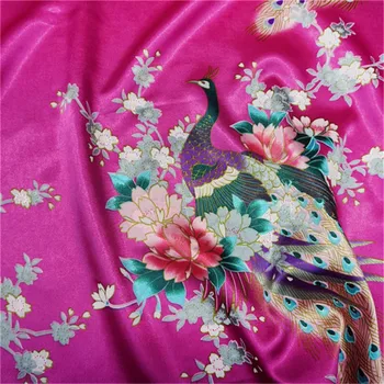 

CF550 Rose Large Peacock Brocade Jacquard Fabric Traditional Chinese Wedding Cheongsam Qipao Fabric Mulberry Silk DIY Material