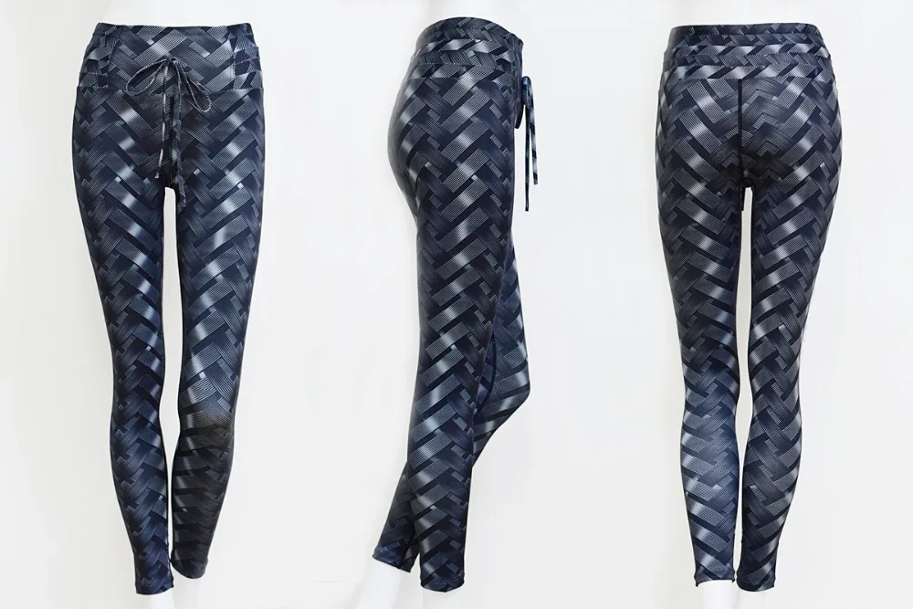 2018 New Black Weaving Printed Tie Women Fitness Leggings Push Up Workout Leggings Elastic Female Sporting Leggins Pants