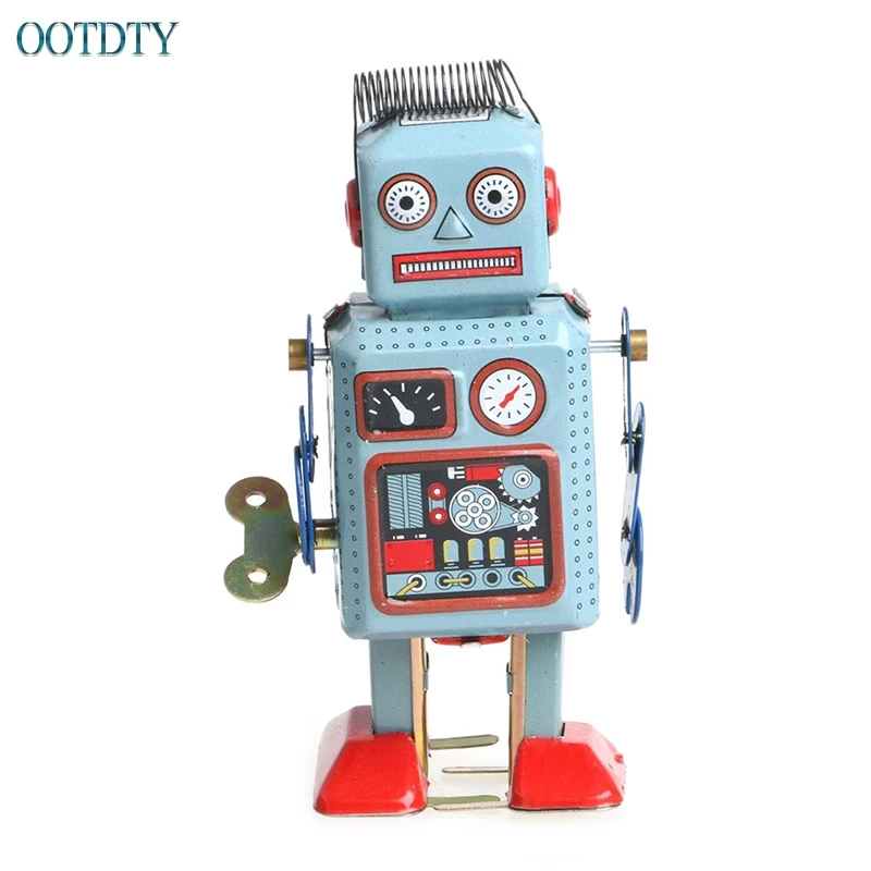 

Hot Selling Vintage Mechanical Clockwork Wind Up Walking Robot Tin Toy Kids Gift Collection #330