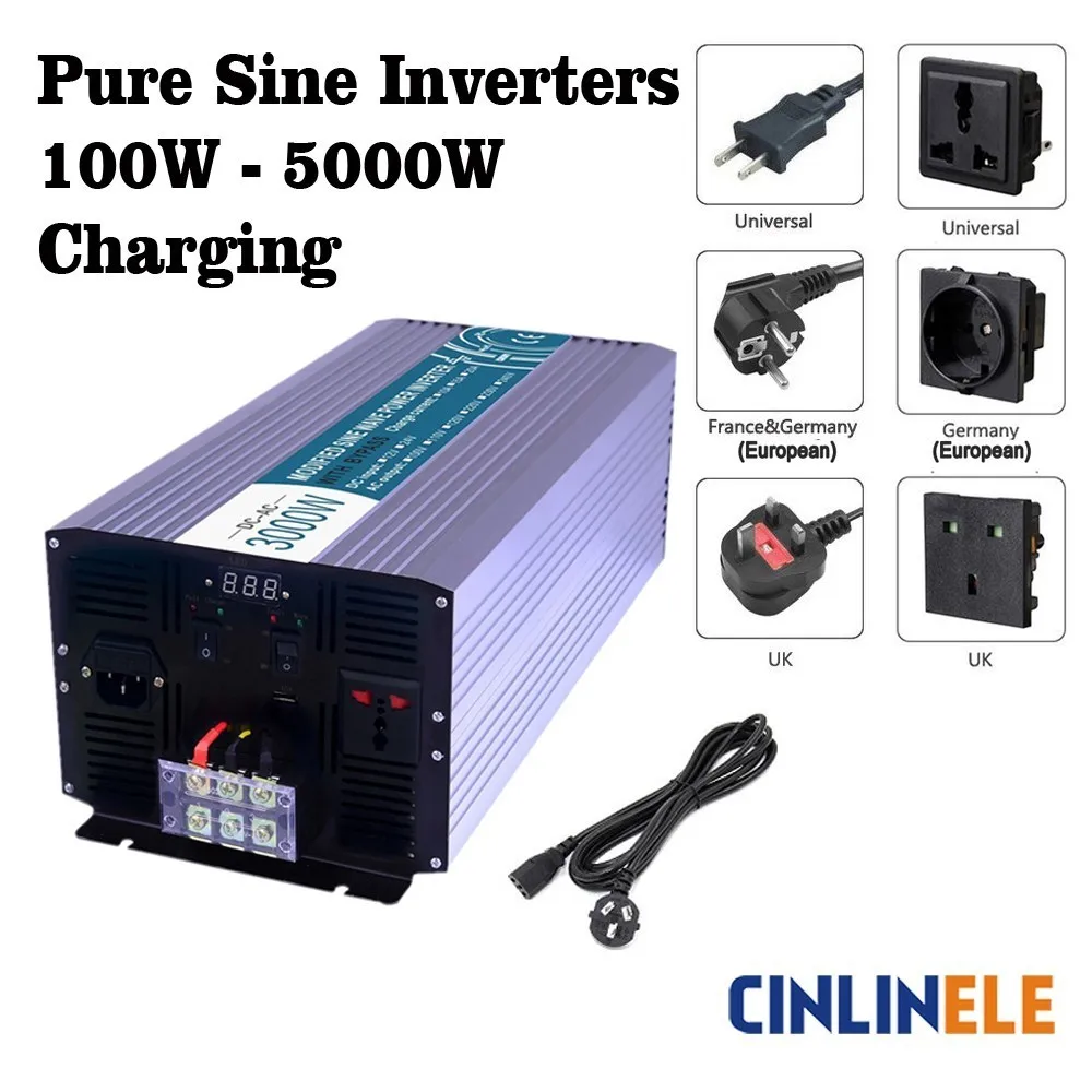 Smart Charging Pure Sine Wave Inverters Dc 12v 24v To Ac 110v 220v 1000w 5000w 1500w 2000w