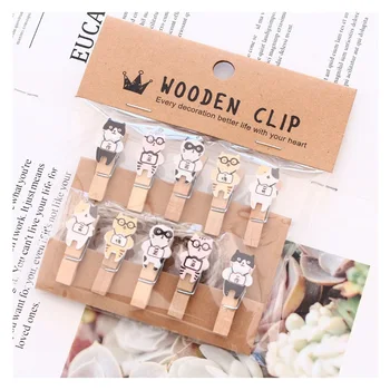 

10 Pcs/Set Lovely Fat Cat Wooden Clip Photo Paper Craft DIY Clips Party Decoration Clip with Hemp Rope