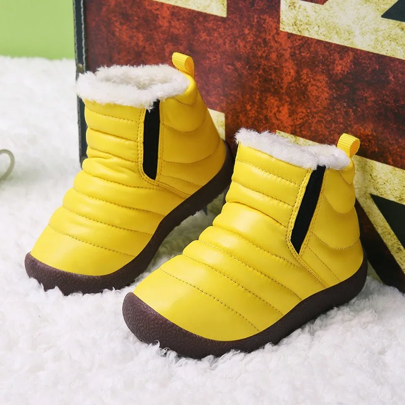 Детские ботинки для девочек; зимняя детская теплая обувь для мальчиков с хлопковой подкладкой; модные Утепленные ботинки с плюшевой подкладкой; Водонепроницаемая Обувь