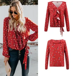 Blusa con Volantes Mujer Estampado Floral Camisa de Manga Larga Casual Señoras Flojas Tops Envolver Camisas Blusas 2019 Primavera Verano Moda Blusa con Volantes Mujer Estampado Floral Camisa de Manga Larga Casual Señoras Flojas Tops Envolver Camisas Blusas 2019 Primavera Verano Moda