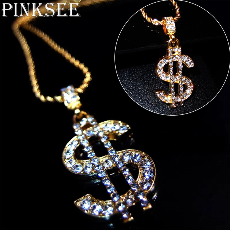 PINKSEE стразы доллар звено цепочка ожерелье Сращивание кулон Индивидуальные