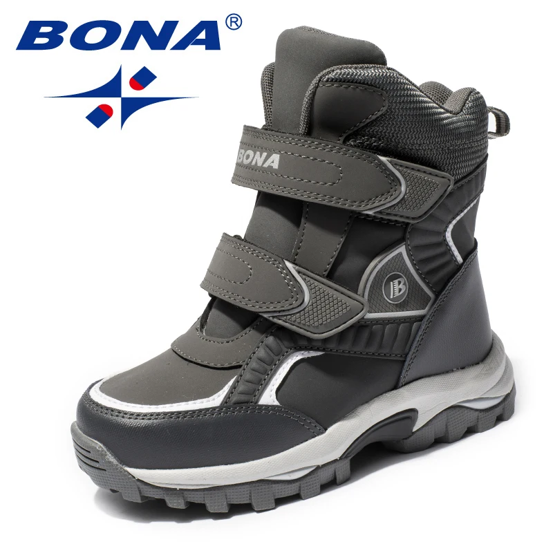 Children Boots BONA New Classics Style Hook & Loop Boys Snow Leather Ankle Outdoor Fashion Sneakers