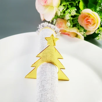 

Christmas Tree Napkin Rings ,Mirror Gold Acrylic Napkin Holder For Christmas Party,Christmas Tree Table Decor